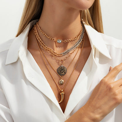 Cubic Zirconia & Crystal Two Tone Round Knife Necklace Set
