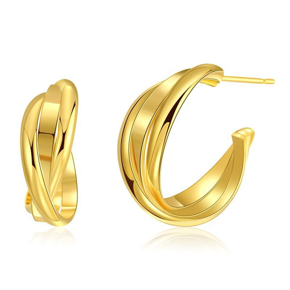 18K Gold-Plated Twisted Layered Huggie Earrings, gold huggie earrings, elegant gift for her, side view