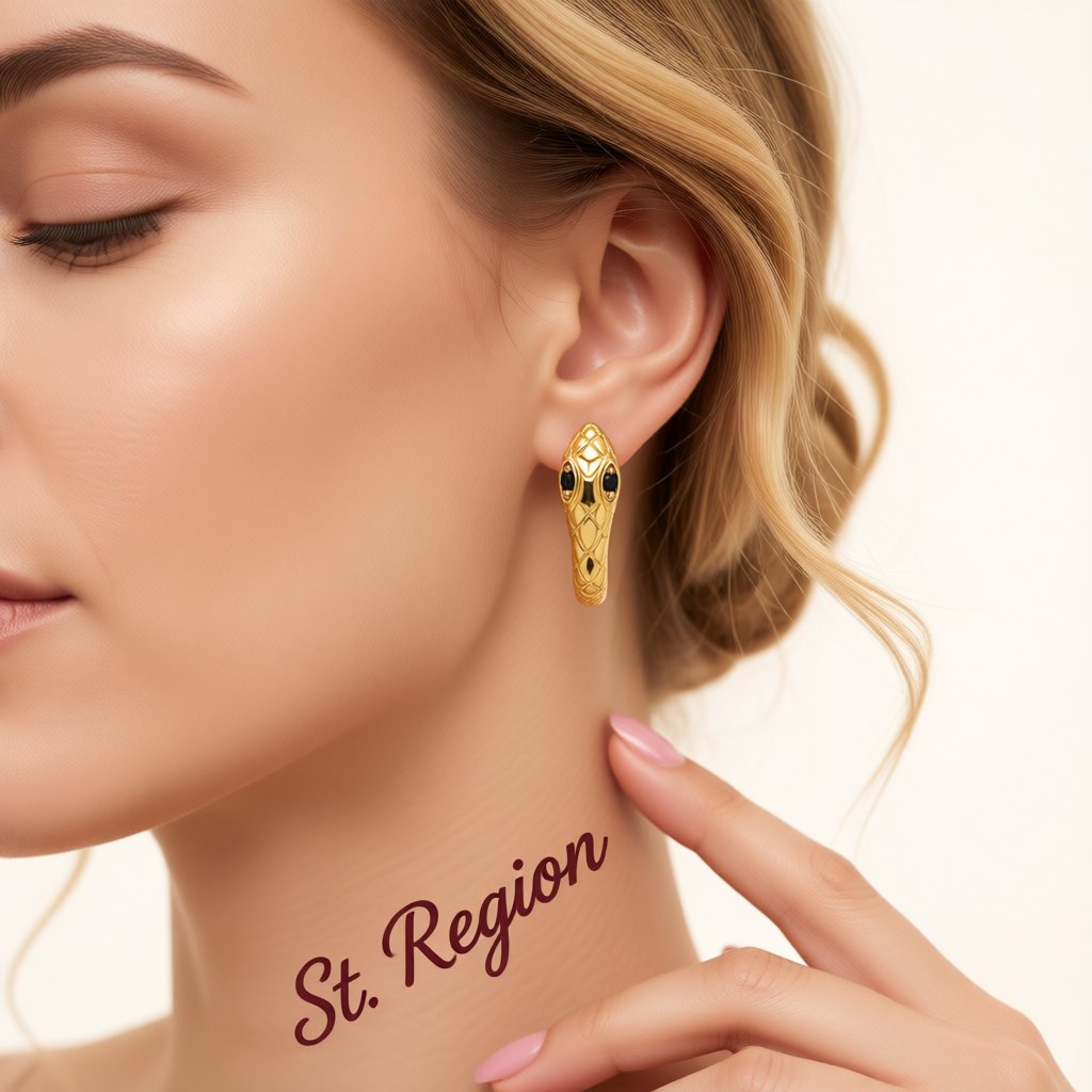 Black Cubic Zirconia and 18K Gold-Plated Snake Huggie Earrings, gold huggie earrings, vintage-inspired design, styled look