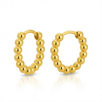 18K Gold-Plated Beaded Chain Huggie Earrings, gold huggie earrings, botanical inspired, side view