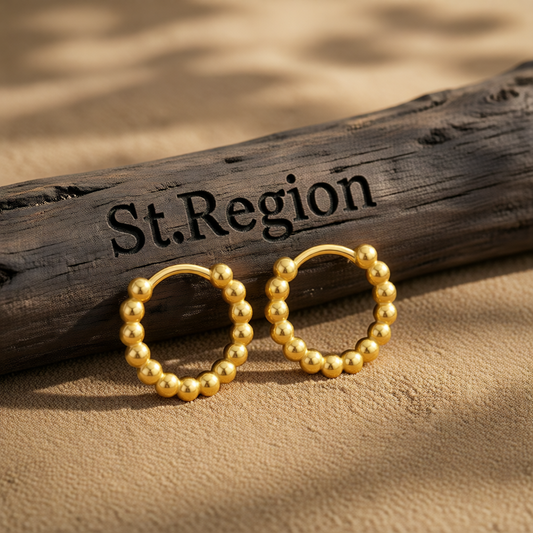 18K Gold-Plated Beaded Chain Huggie Earrings