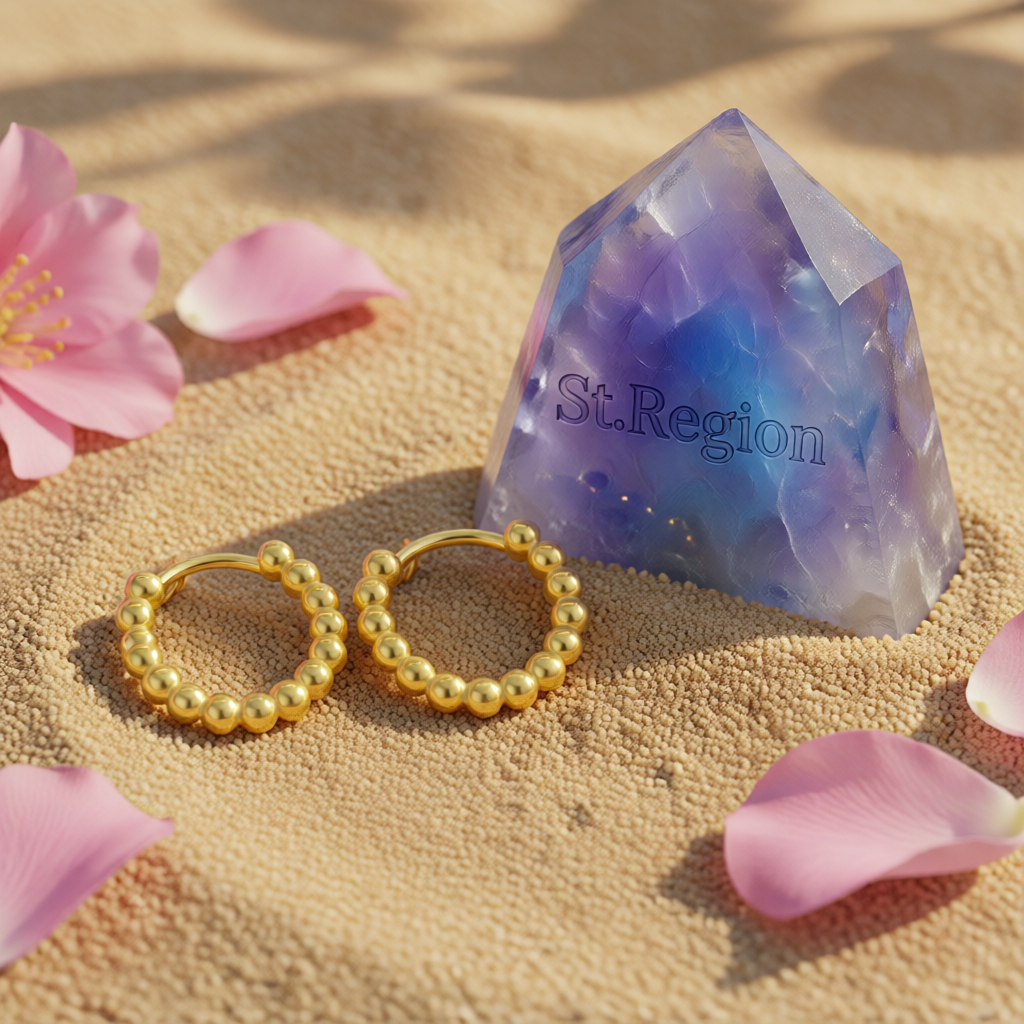 18K Gold-Plated Beaded Chain Huggie Earrings