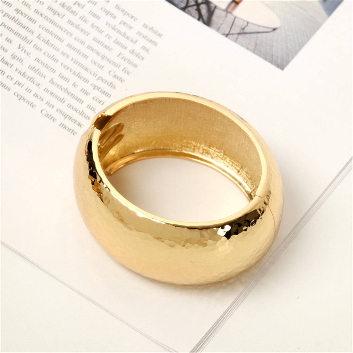 18K Gold-Plated Hammered Bangle, gold bangle bracelet, botanical inspired, side view