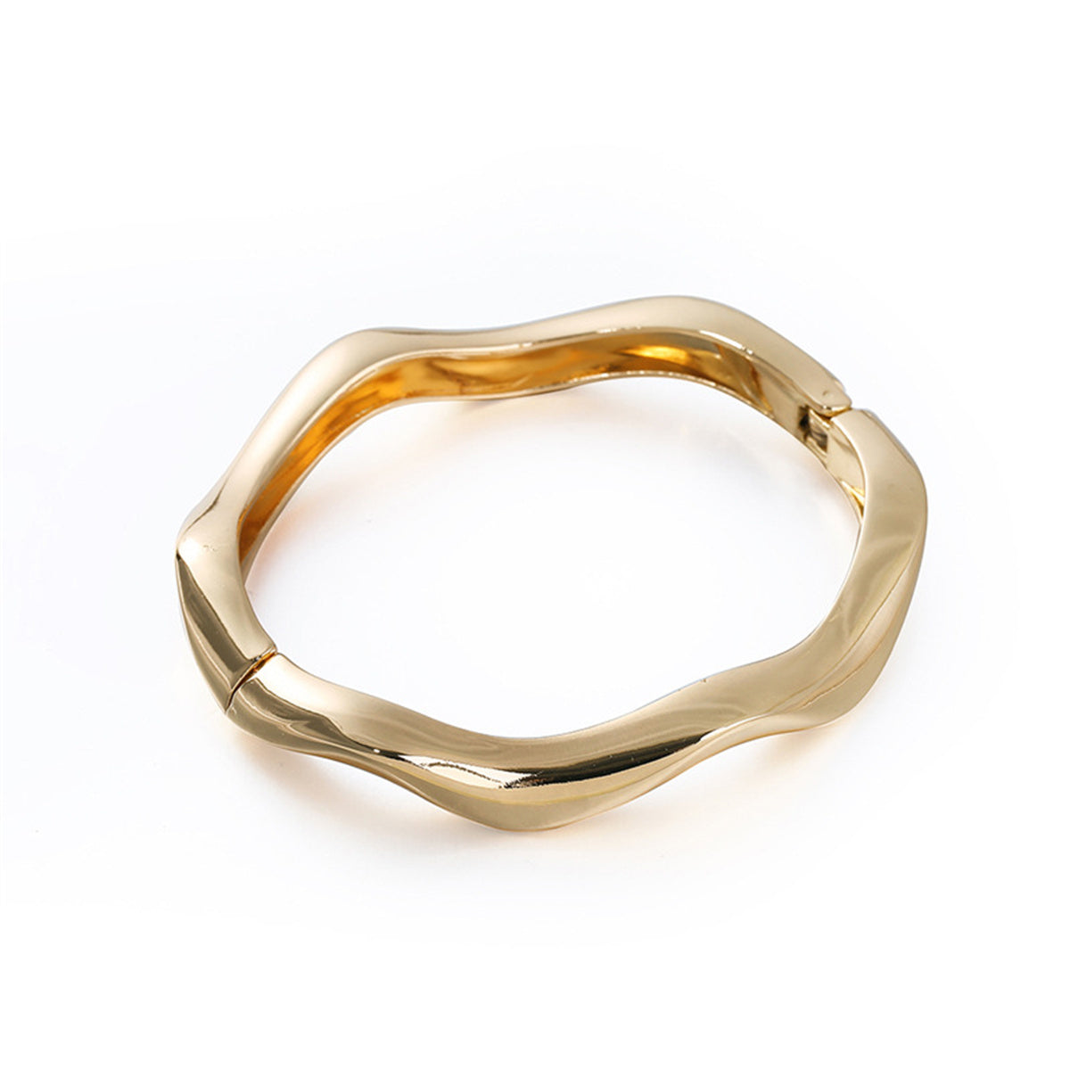 18K Gold-Plated Wave Hinge Bangle, gold bangle bracelet, everyday style, front view