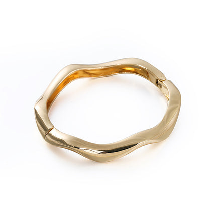 18K Gold-Plated Wave Hinge Bangle, gold bangle bracelet, everyday style, front view