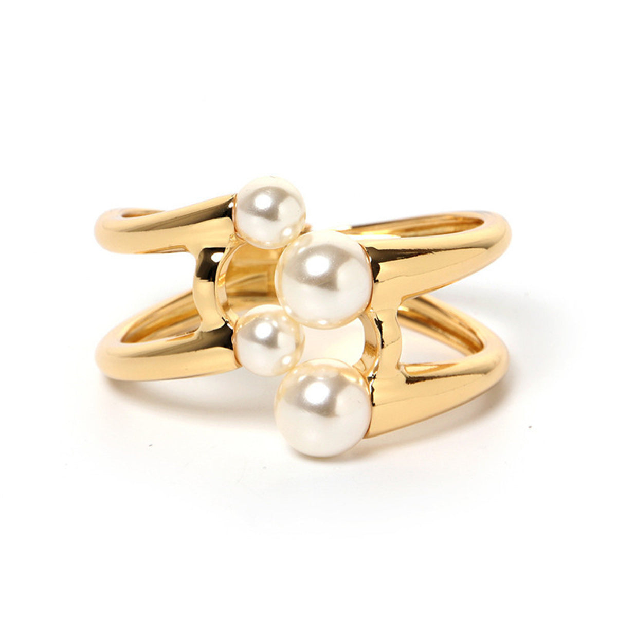 Pearl and 18K Gold-Plated Layered Hinge Bangle, gold bangle bracelet, elegant gift for her, side view