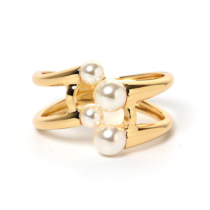 Pearl and 18K Gold-Plated Layered Hinge Bangle, gold bangle bracelet, elegant gift for her, side view