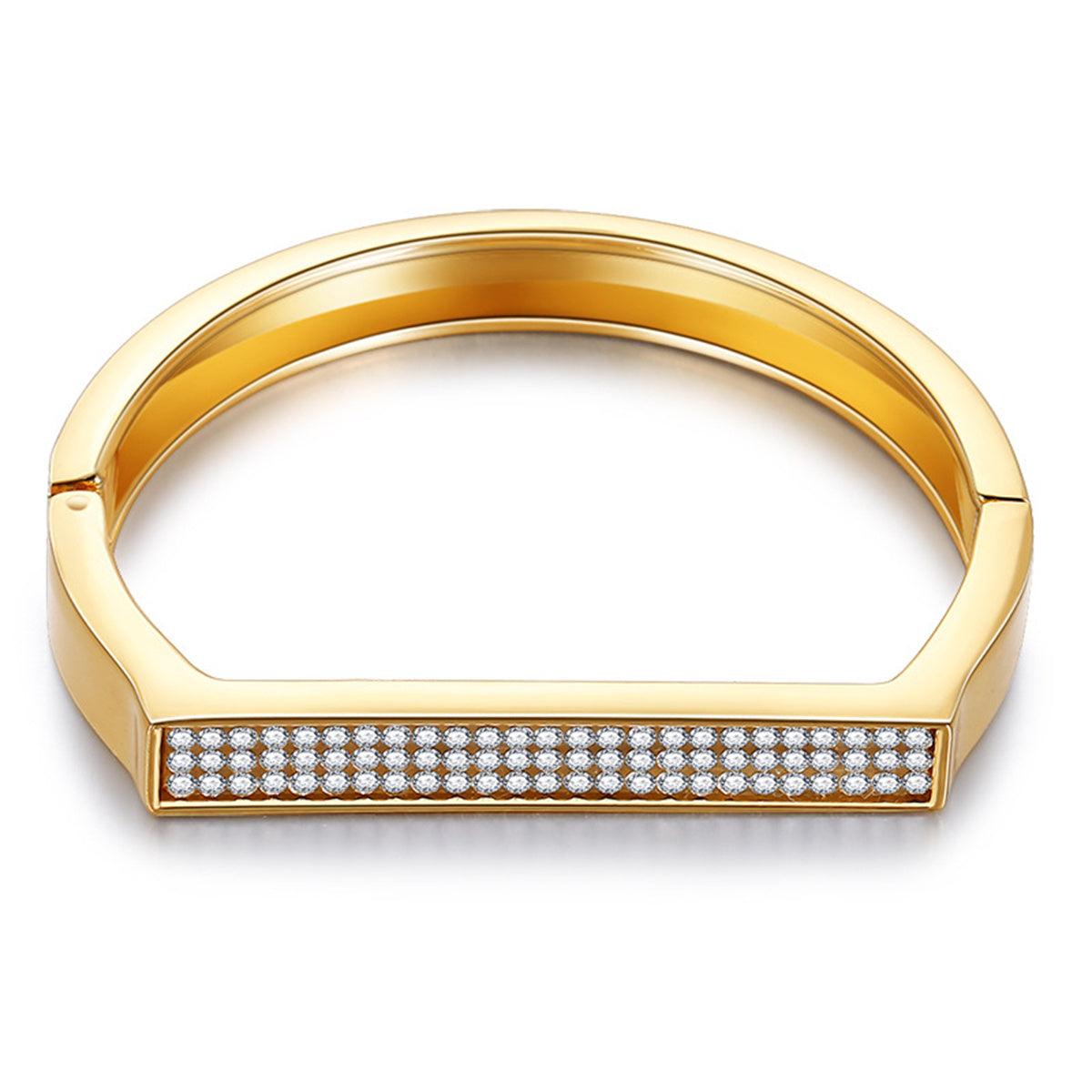 Cubic Zirconia and 18K Gold-Plated Rectangle Hinge Bangle, gold bangle bracelet, everyday style, side view