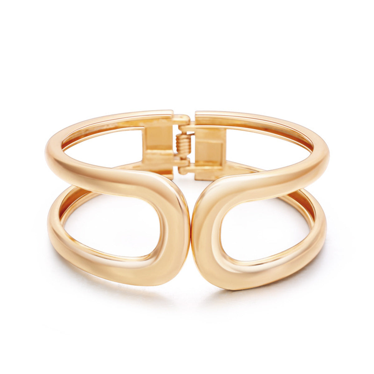 18K Gold-Plated Openwork Drop End Hinge Bangle, gold bangle bracelet, elegant gift for her, front view