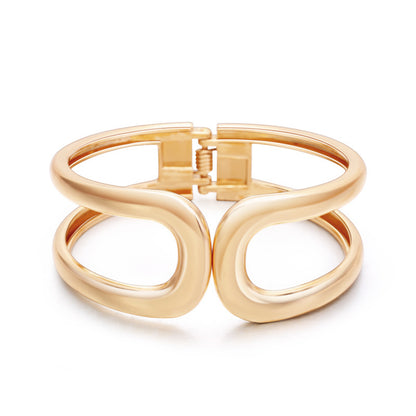 18K Gold-Plated Openwork Drop End Hinge Bangle, gold bangle bracelet, elegant gift for her, front view