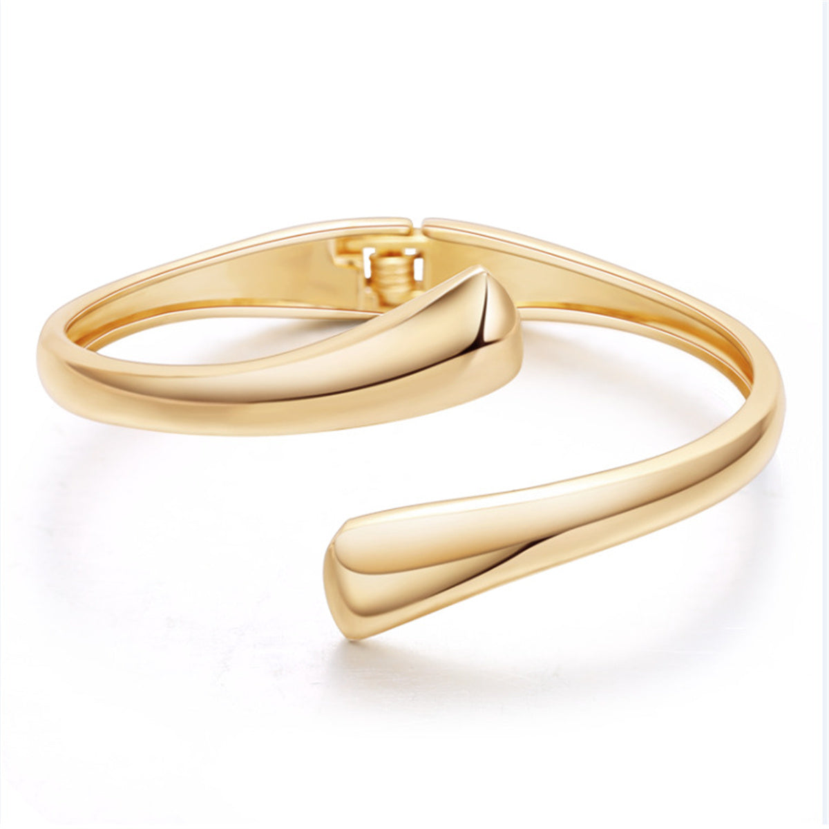18K Gold-Plated Drop Bypass Cuff, gold bangle bracelet, elegant gift for her, front view