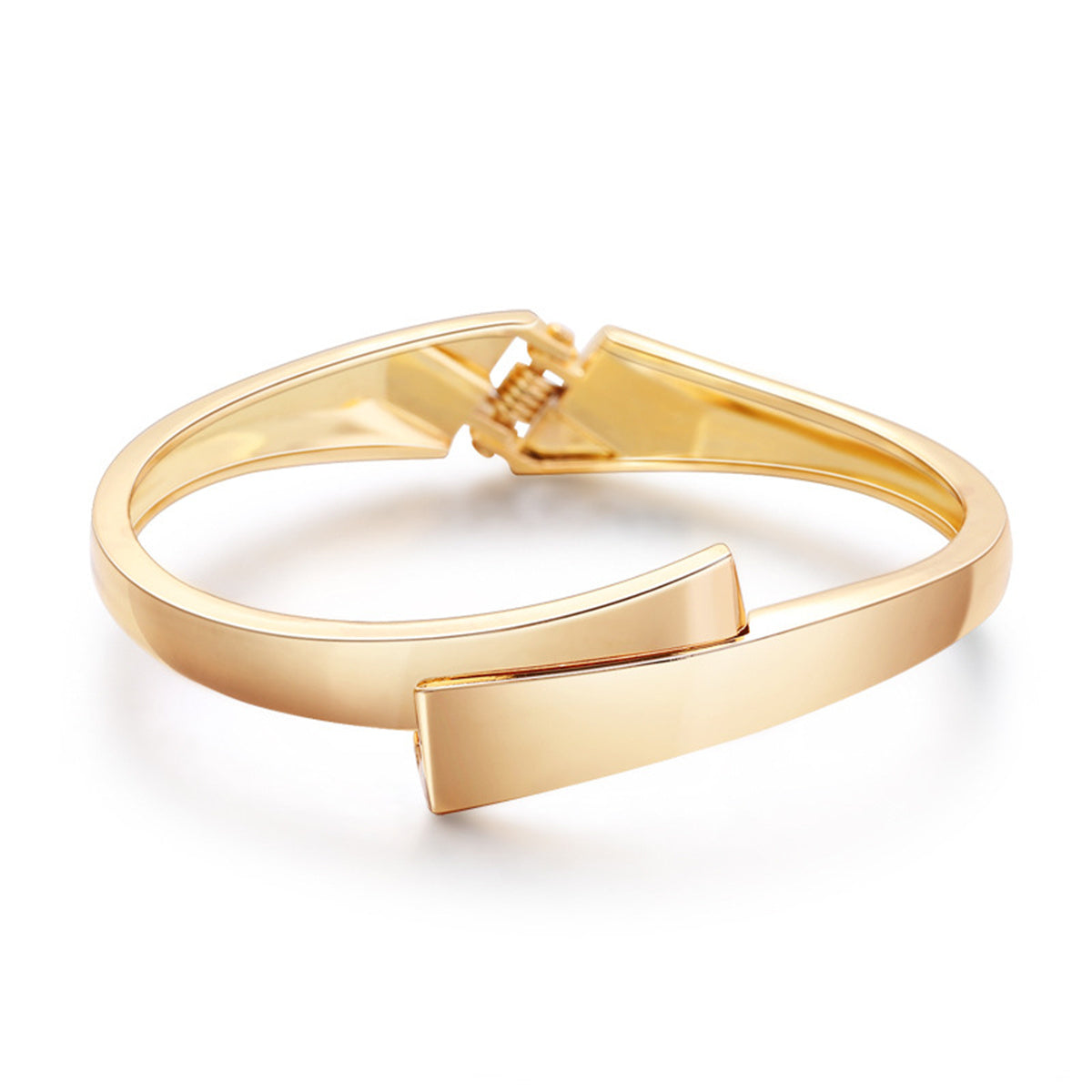 18K Gold-Plated Overlapping Bypass Hinge Bangle, gold bangle bracelet, everyday style, front view