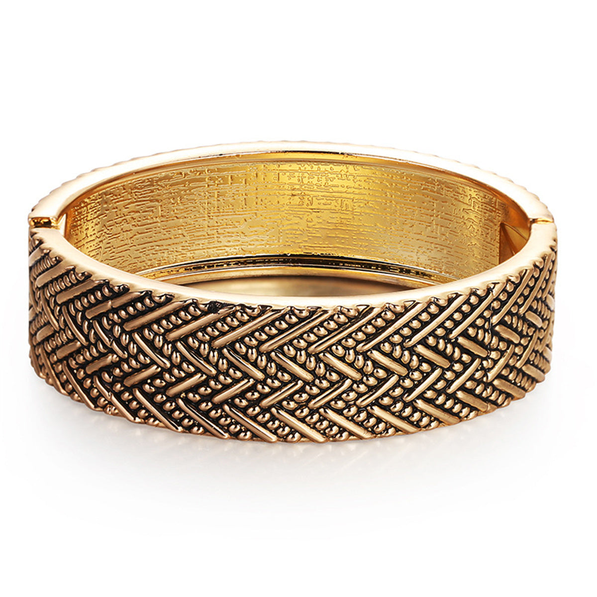 Luxurious 18K gold-plated bracelet featuring a woven chevron pattern, perfect for making a statement on any occasion.