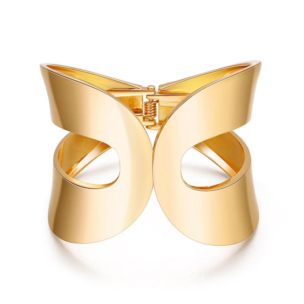 18K Gold-Plated Openwork Drop End Hinge Bangle, gold bangle bracelet, botanical inspired, front view