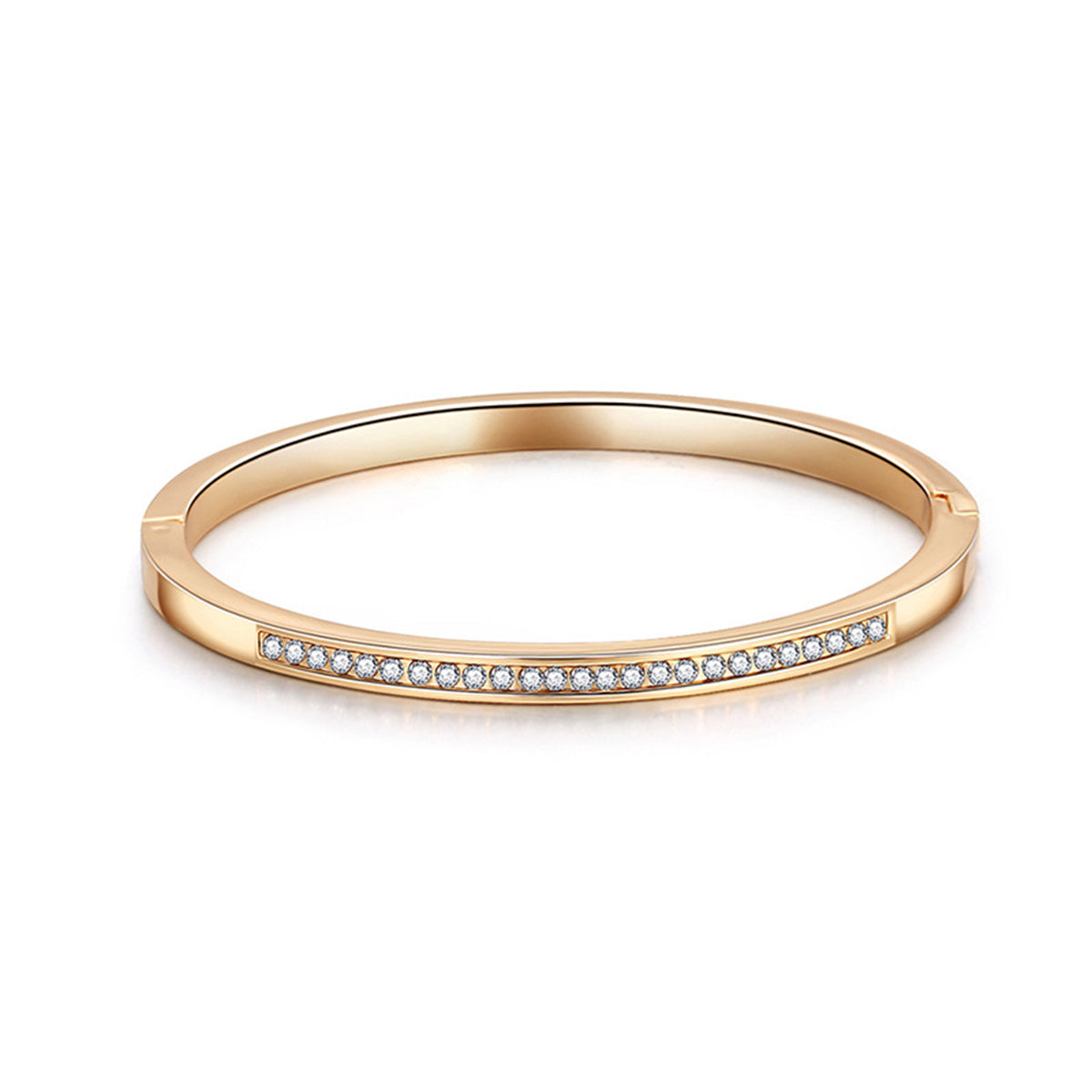 Cubic Zirconia and 18K Gold-Plated Hinge Bangle, gold bangle bracelet, botanical inspired, side view