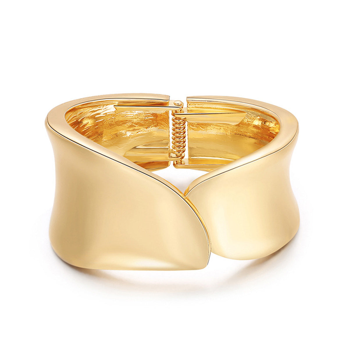 18K Gold-Plated Mismatching Leaf End Hinge Bangle, gold bangle bracelet, dainty minimalist design, front view