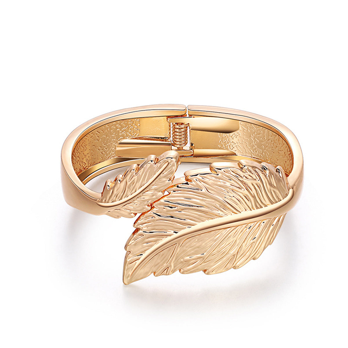 18K Gold-Plated Leaf Bypass Hinge Bangle, gold bangle bracelet, elegant gift for her, front view