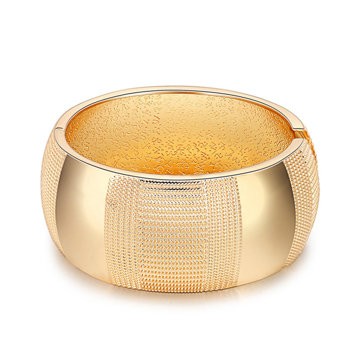 18K Gold-Plated Embossed Wavy Pattern Bangle, gold bangle bracelet, vintage-inspired design, front view