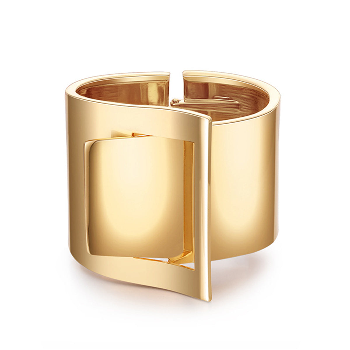 18K Gold-Plated Buckle Wide-Brim Bangle, gold bangle bracelet, everyday style, front view