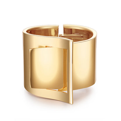 18K Gold-Plated Buckle Wide-Brim Bangle, gold bangle bracelet, everyday style, front view