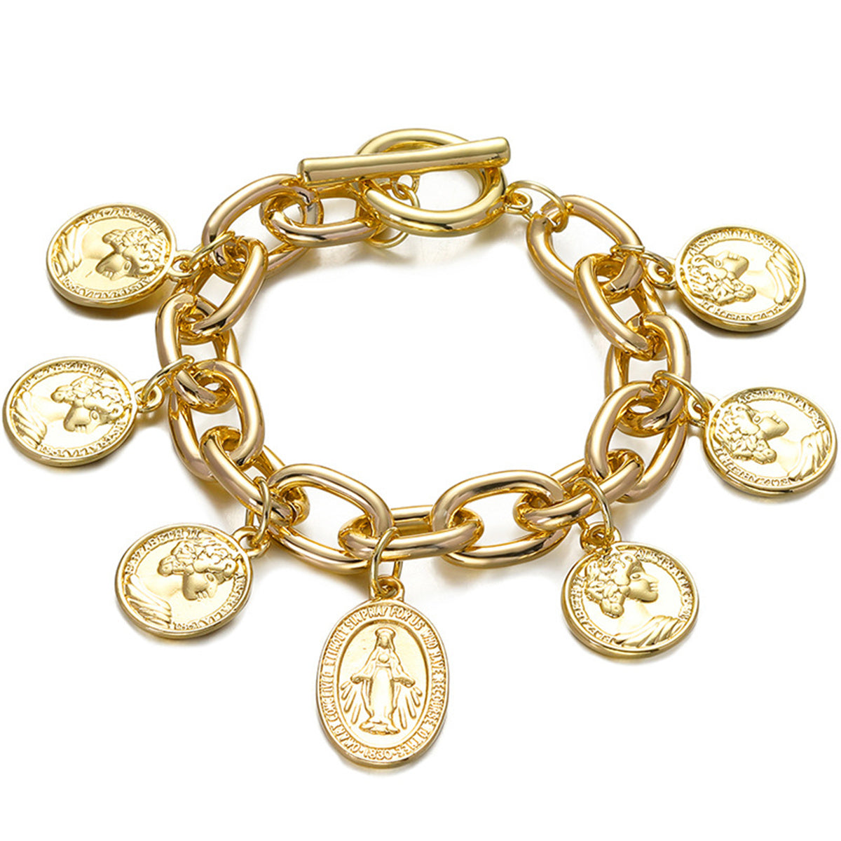 18K Gold-Plated Oval Coin Charm Bracelet