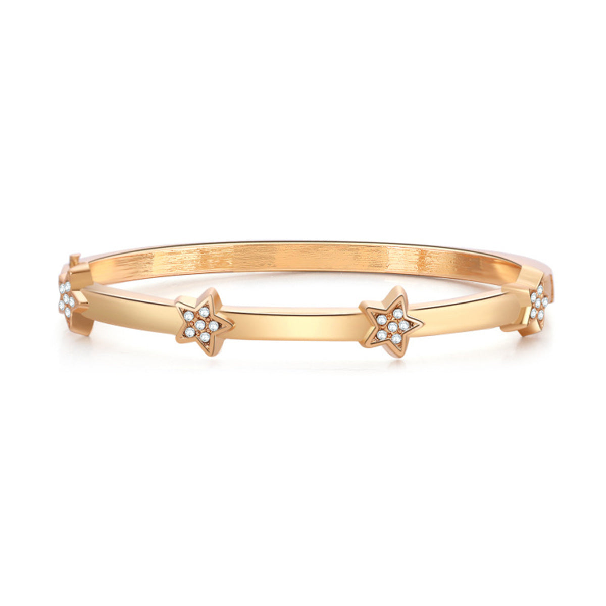Cubic Zirconia and 18K Gold-Plated Star Station Bangle, gold bangle bracelet, vintage-inspired design, front view