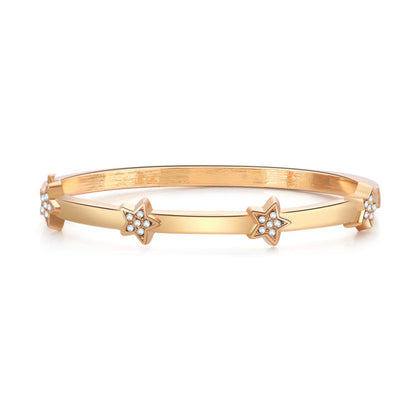 Cubic Zirconia and 18K Gold-Plated Star Station Bangle, gold bangle bracelet, vintage-inspired design, front view