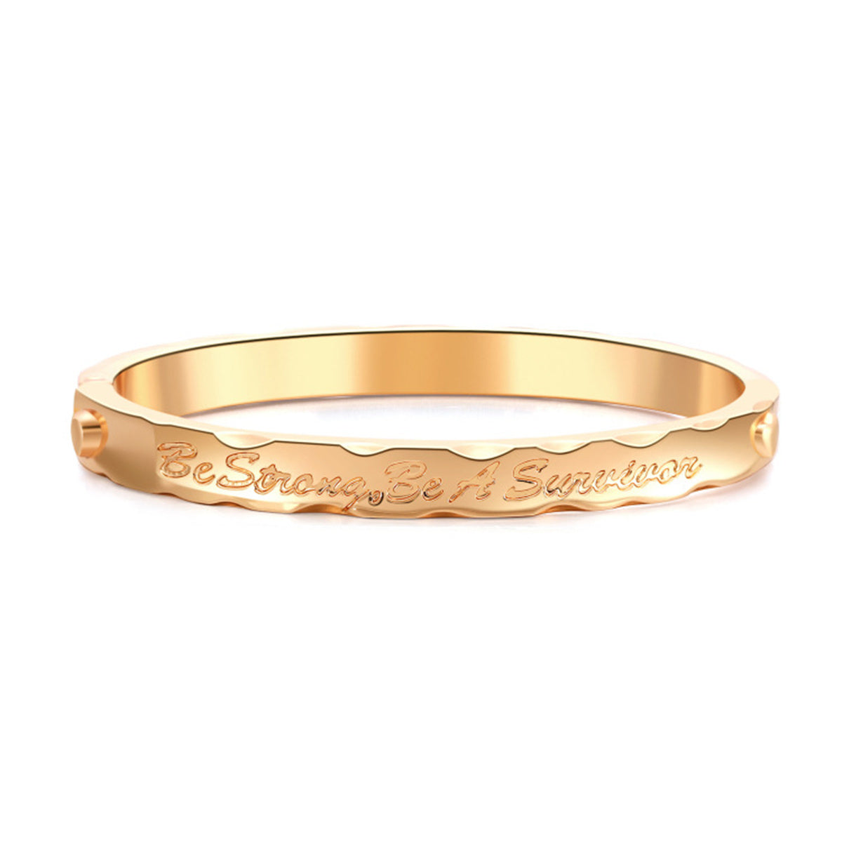 18K Gold-Plated Engraved 'Be Strong' Bangle, gold bangle bracelet, dainty minimalist design, front view