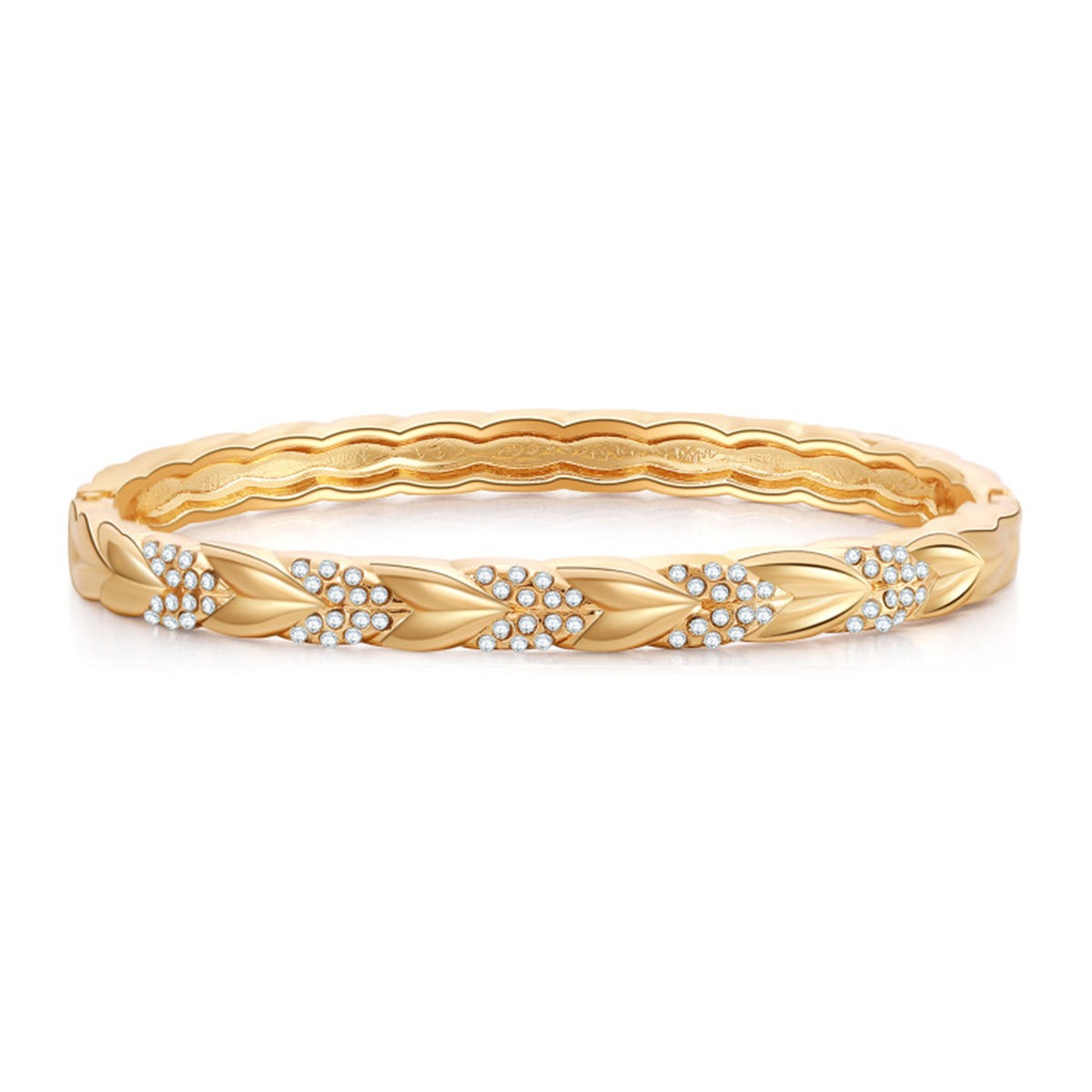 Cubic Zirconia & 18K Gold-Plated Wave Arrow Bangle