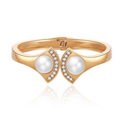 Pearl & Cubic Zirconia 18K Gold-Plated Fan-End Bangle