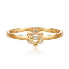 Cubic Zirconia & 18K Gold-Plated Flush-Set Openwork Star Hinge Bangle