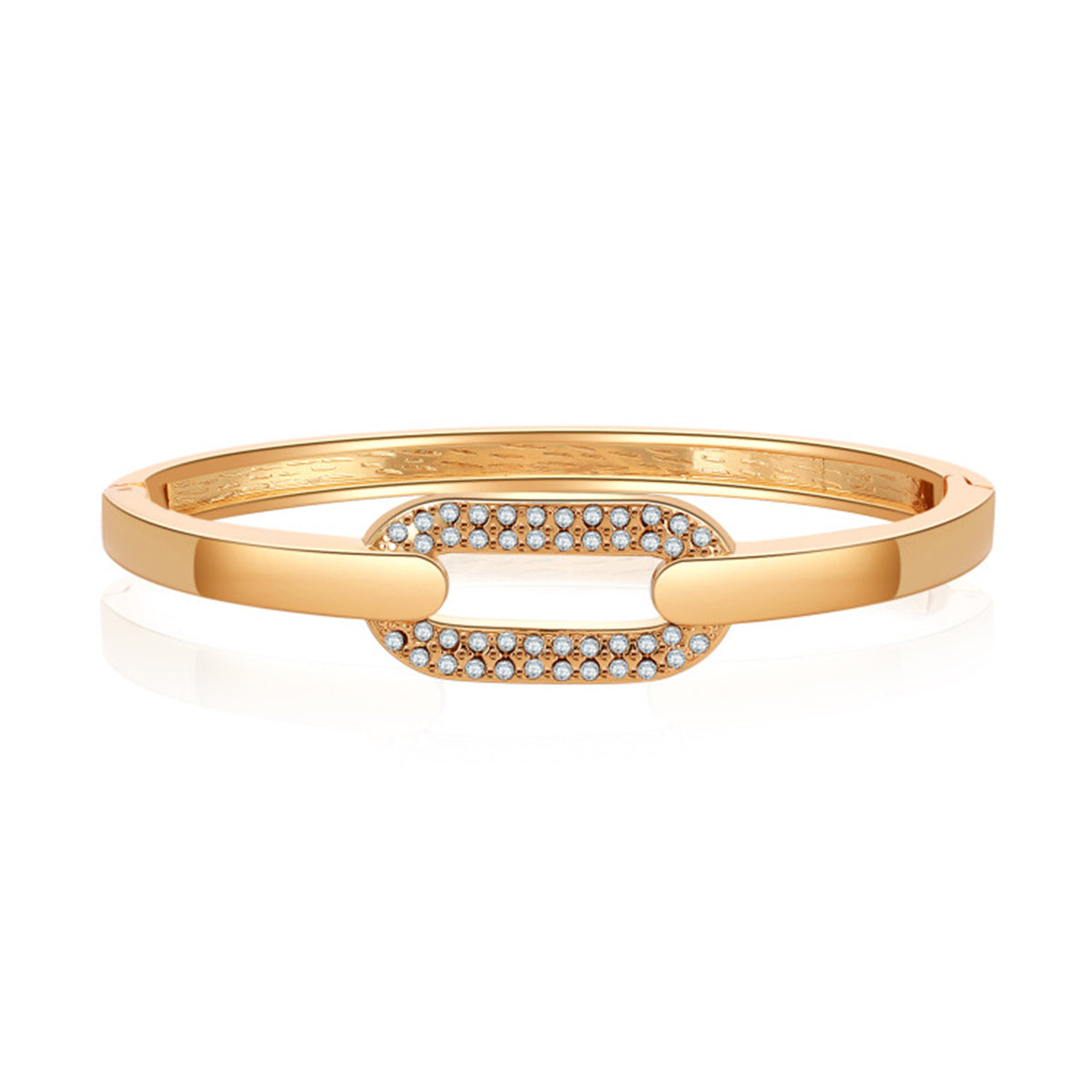 Cubic Zirconia and 18K Gold-Plated Oval Bangle, gold bangle bracelet, everyday style, front view