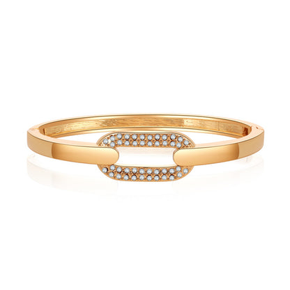 Cubic Zirconia and 18K Gold-Plated Oval Bangle, gold bangle bracelet, everyday style, front view