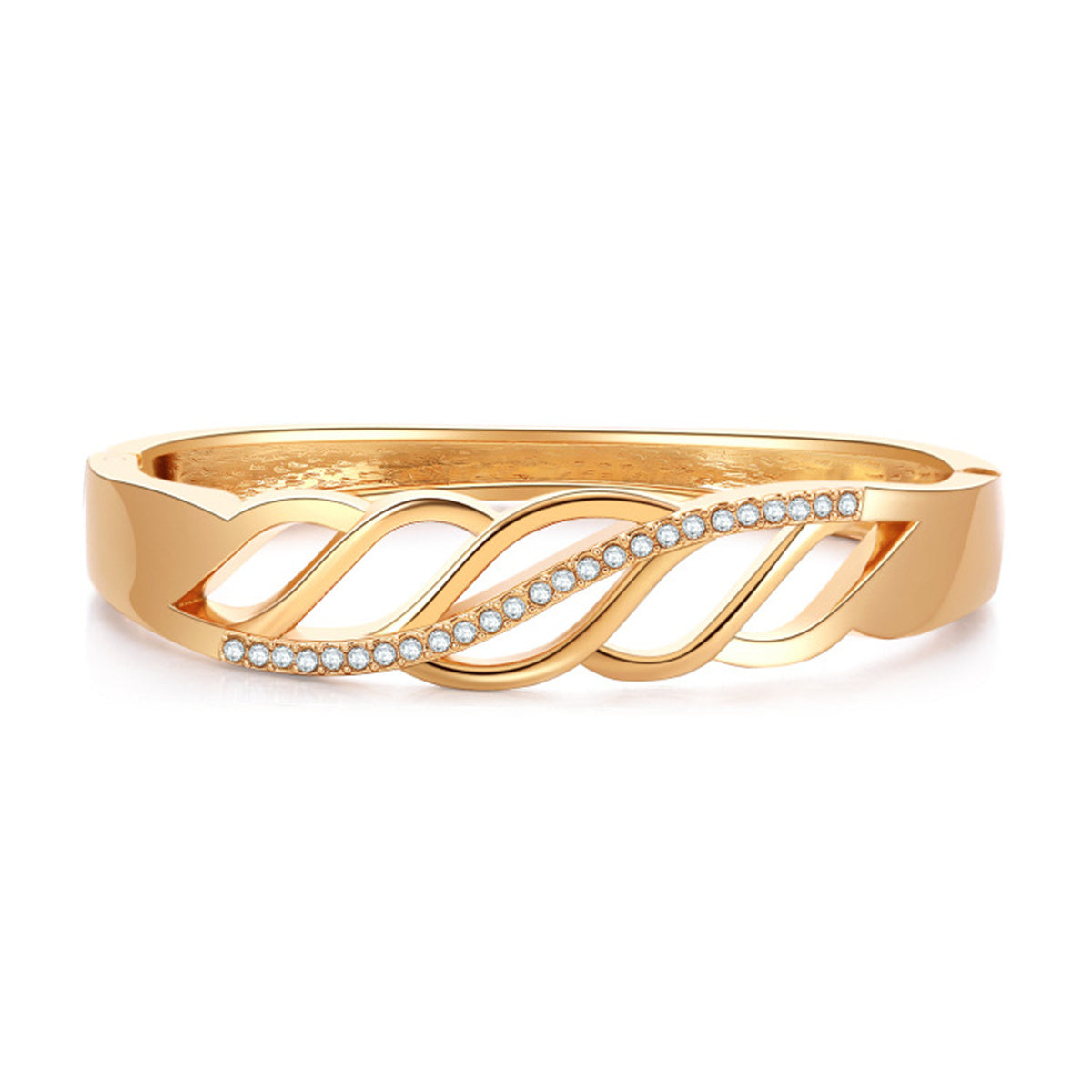 Cubic Zirconia & 18K Gold-Plated Cutout Leaf Bangle