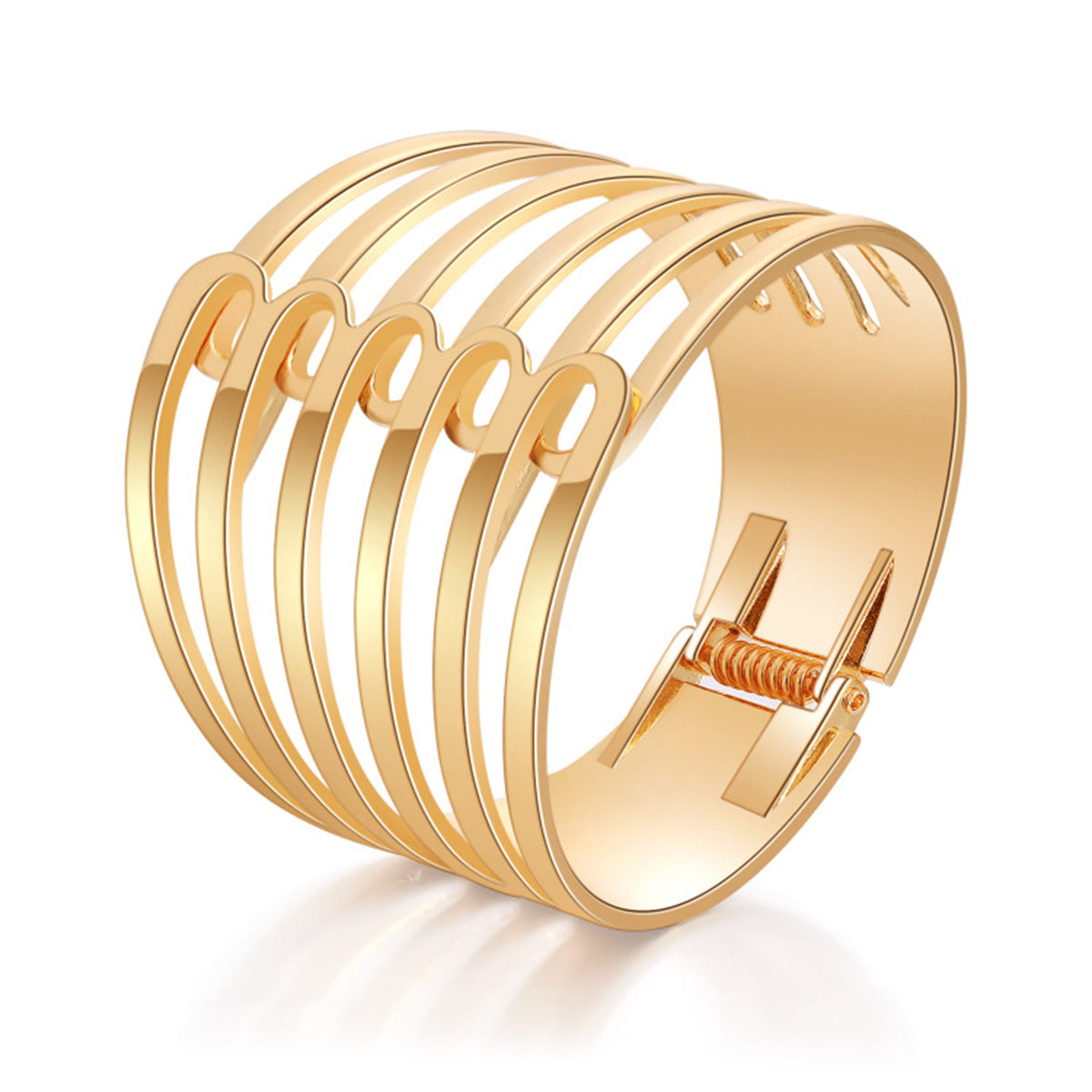 18K Gold-Plated Layered Pin Hinged Bangle, gold bangle bracelet, everyday style, front view