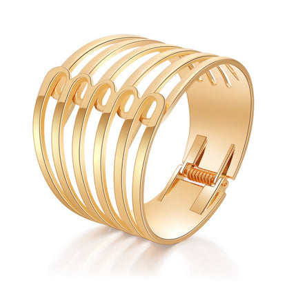 18K Gold-Plated Layered Pin Hinged Bangle, gold bangle bracelet, everyday style, front view