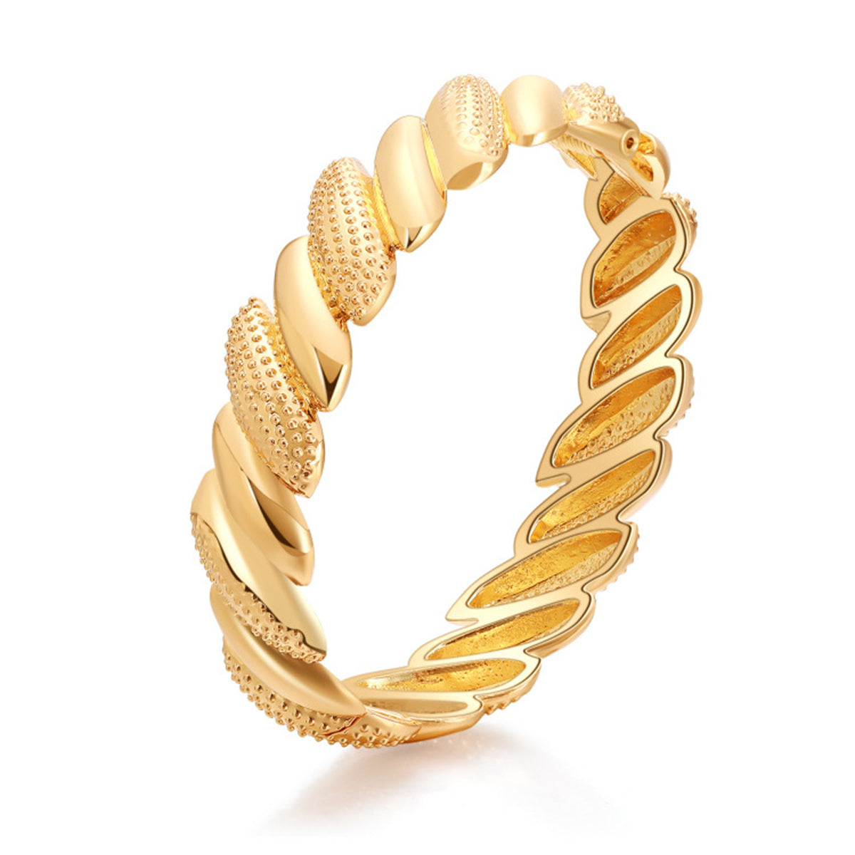 18K Gold-Plated Milgrain Rope-Twist Hinge Bangle, gold bangle bracelet, everyday style, front view