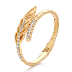 Cubic Zirconia & 18K Gold-Plated Openwork Leaf Bypass Hinge Bangle