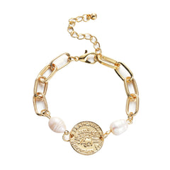 Pearl & 18K Gold-Plated Coin Charm Bracelet