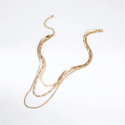 18K Gold-Plated Snake Chain Layered Necklace, gold pendant necklace for women, elegant gift for her, detail close-up