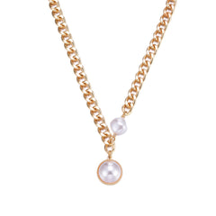 Pearl & 18K Gold-Plated Chain Asymmetrical Round Pendant Necklace
