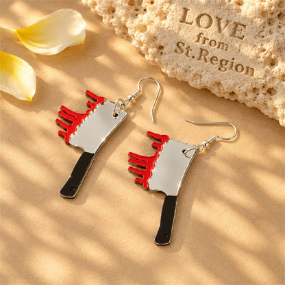 Acrylic and Silver-Plated Bleeding Knife Drop Earrings, silver drop earrings for women, lifestyle look