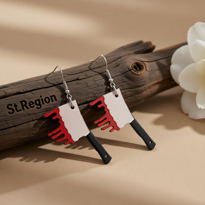 Acrylic and Silver-Plated Bleeding Knife Drop Earrings, silver drop earrings for women, dainty minimalist design, front view