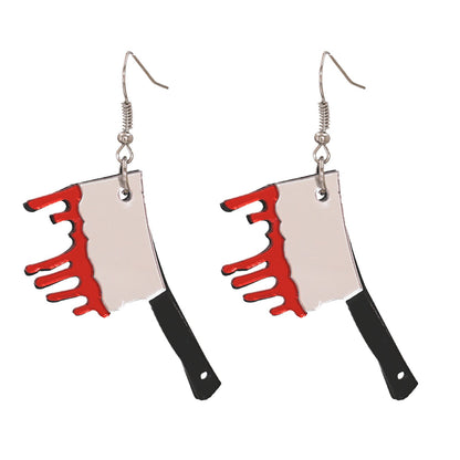Acrylic and Silver-Plated Bleeding Knife Drop Earrings, silver drop earrings for women, dainty minimalist design, side view