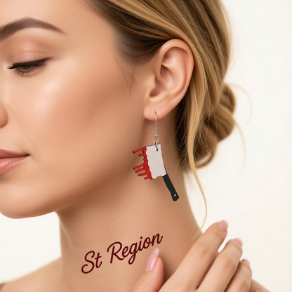 Acrylic and Silver-Plated Bleeding Knife Drop Earrings, silver drop earrings for women, dainty minimalist design, styled look