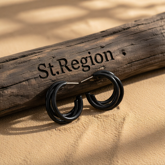 Black Enamel & Silver-Plated Stacked Tube Hoop Earrings