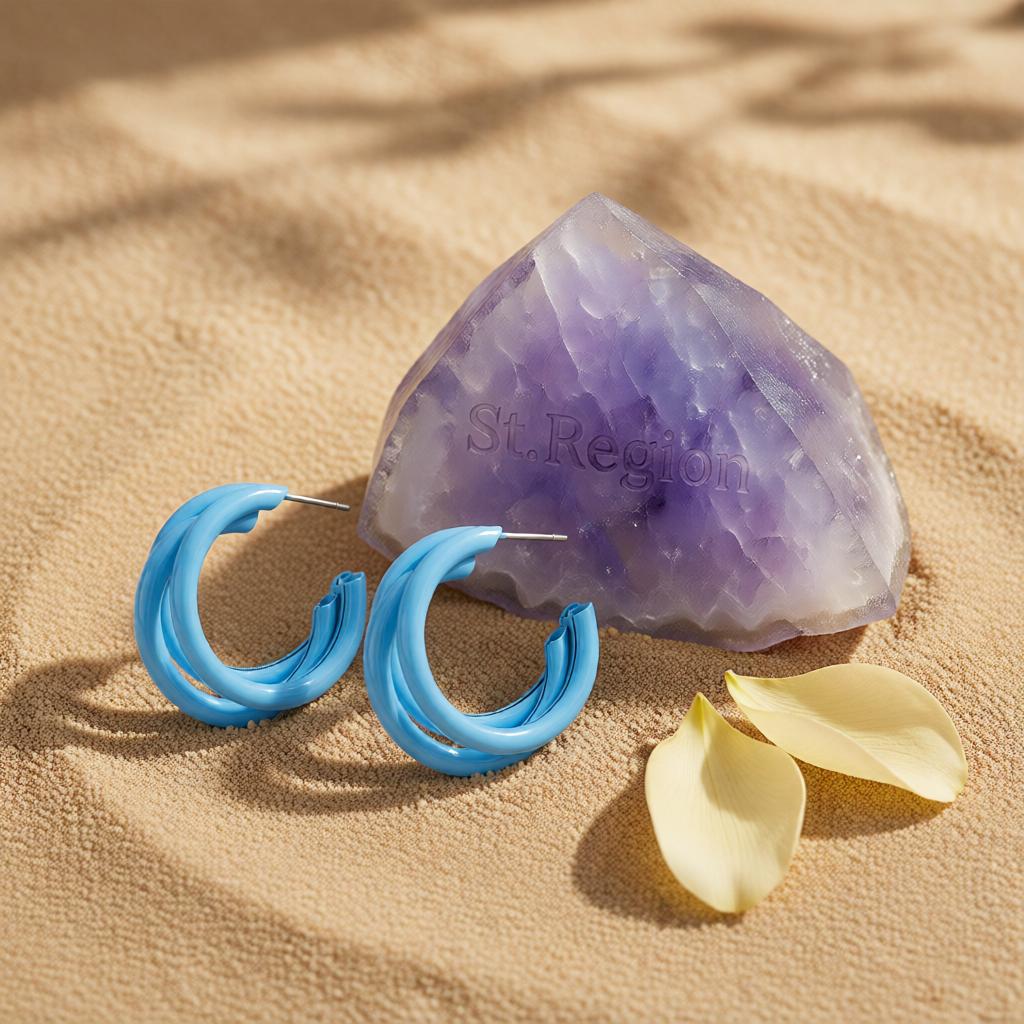 Blue Enamel and Silver-Plated Stacked Tubes Huggie Earrings, silver huggie earrings, everyday style, detail close-up