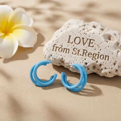 Blue Enamel and Silver-Plated Stacked Tubes Huggie Earrings, silver huggie earrings, everyday style, lifestyle look