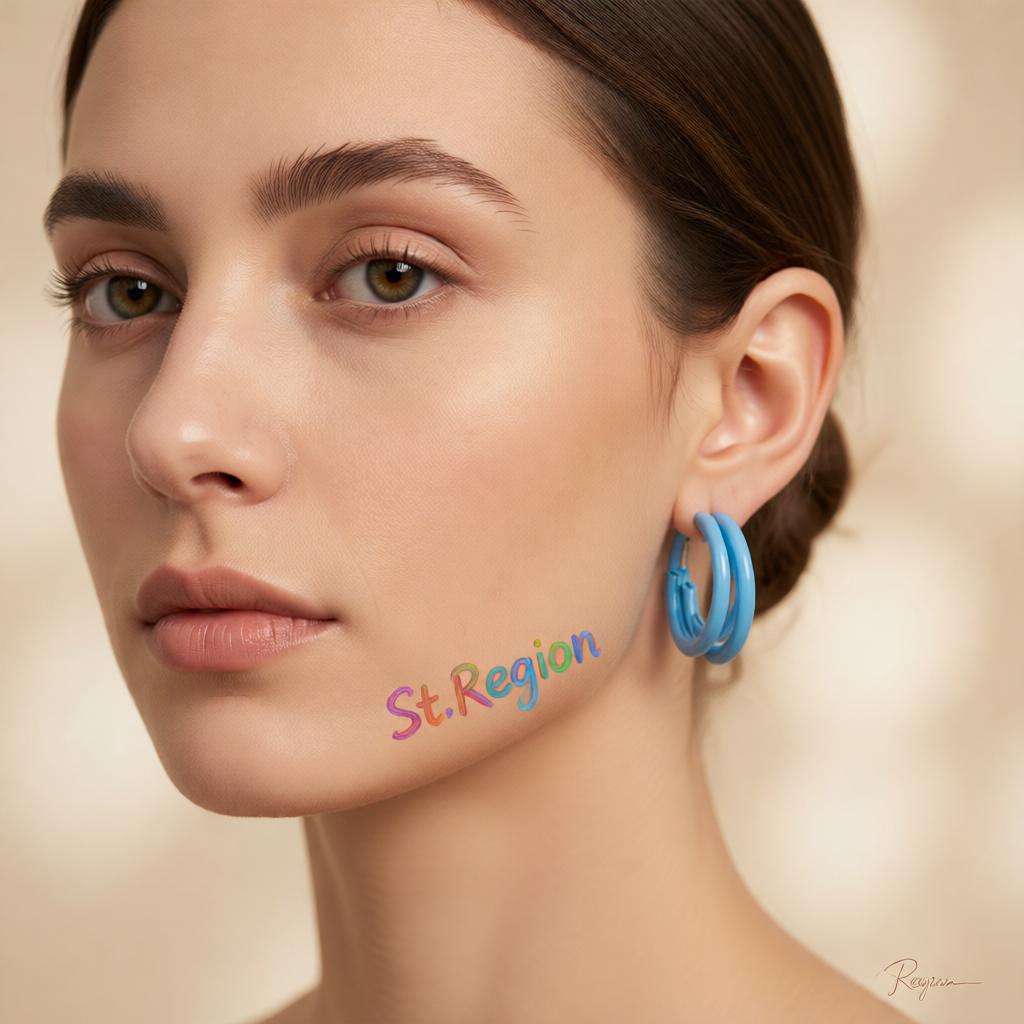 Blue Enamel and Silver-Plated Stacked Tubes Huggie Earrings, silver huggie earrings, everyday style, styled look