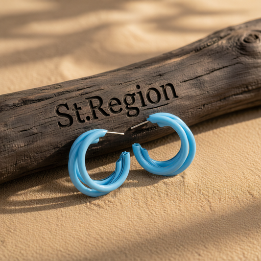 Blue Enamel & Silver-Plated Stacked Tubes Huggie Earrings